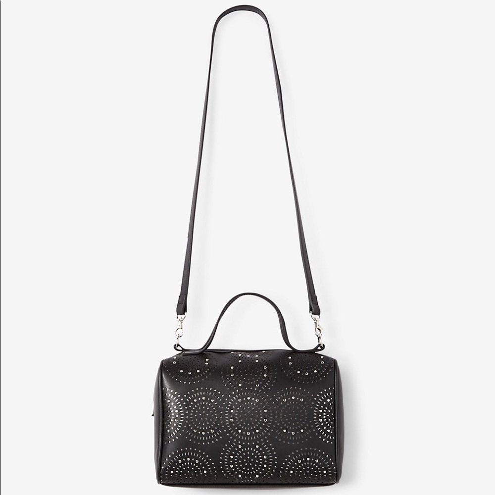 Black Perforated Studded Barrel Satchel